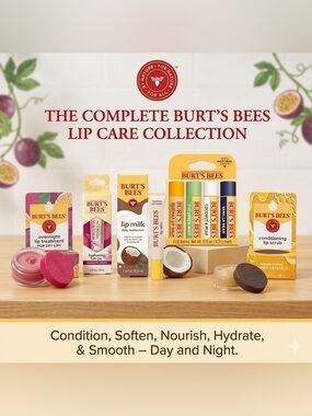 BURTS BEES 🐝 Lip Care Bundle ✨ 5 Items (Including 4 Pack Of Lip Balms) 👄